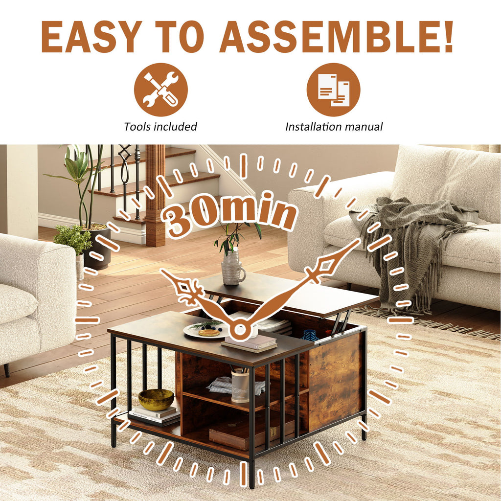 Flip-Top Coffee Table With Storage Lift-Top Design With Hidden Compartment - Black