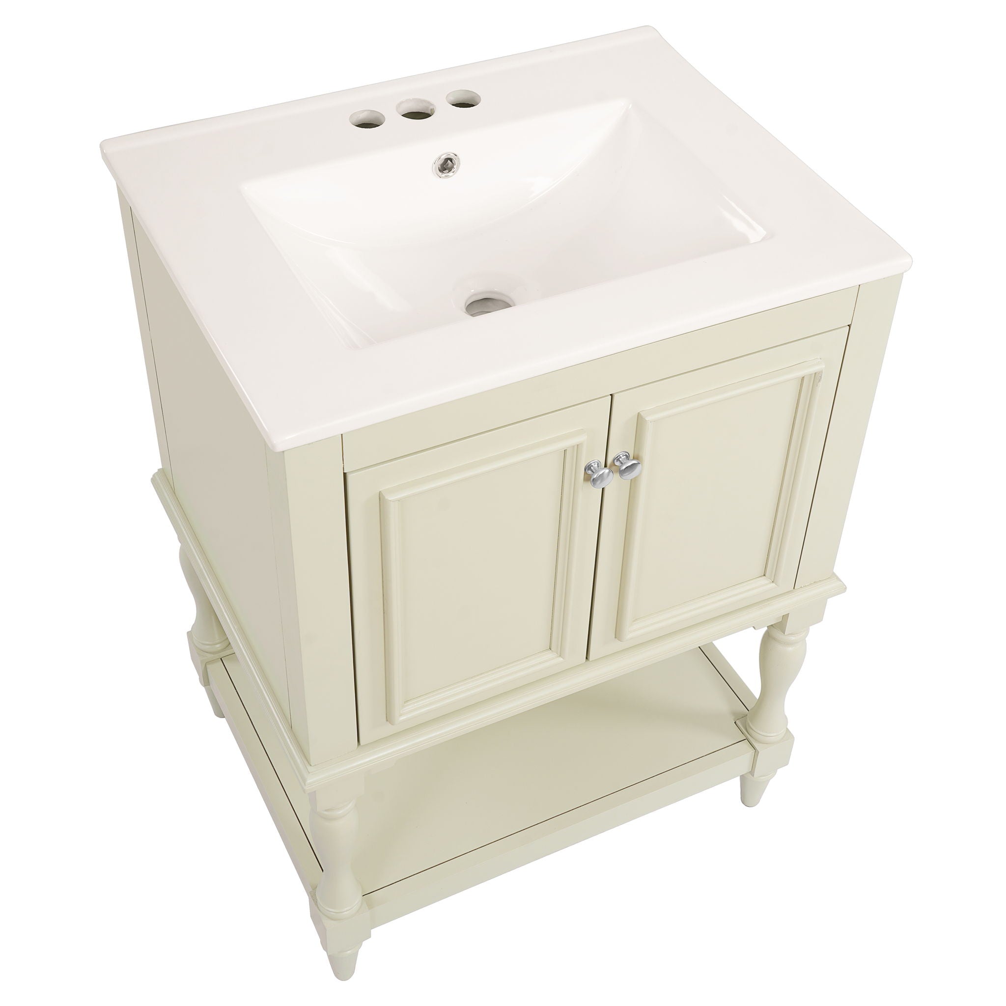 Modern Bathroom Vanity With Sink, Rectangular Cabinet With Open Shelf And Closed Storage