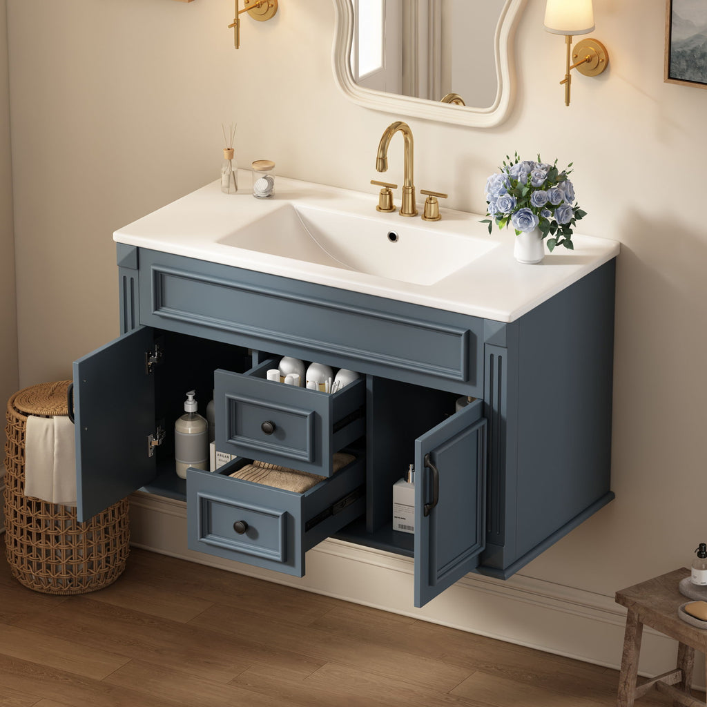 French Simple Style Wall Mounted Bathroom Cabinet With Sink