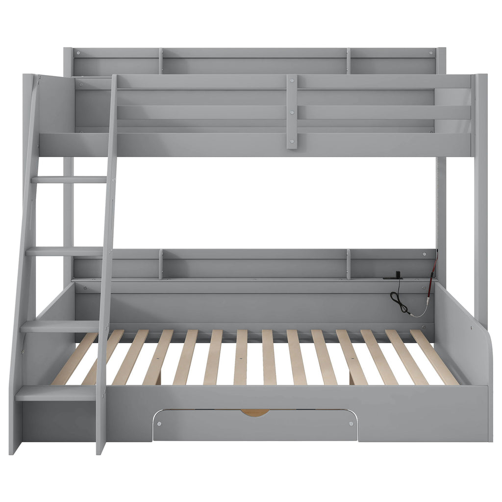 Bunk Bed With Storage Shelves, LED Lighting, Charging Station And Drawer