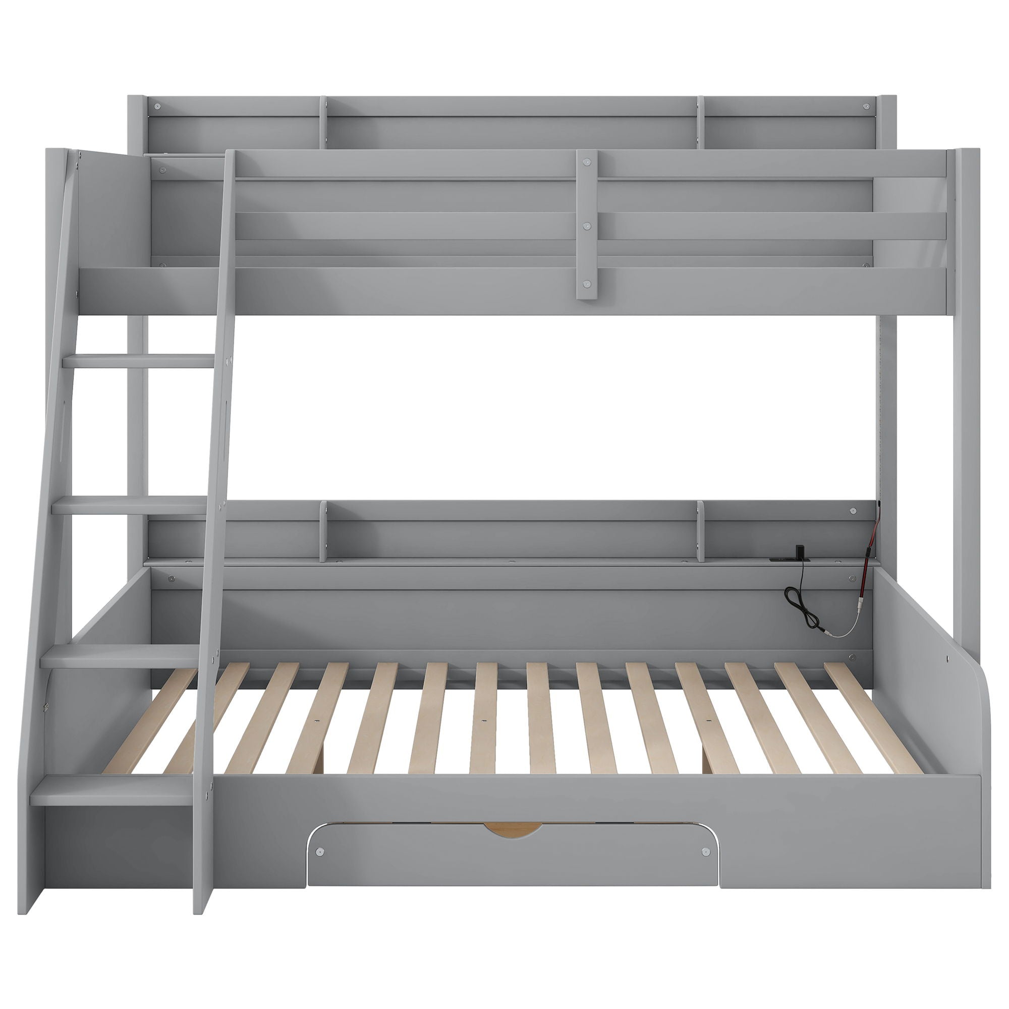 Bunk Bed With Storage Shelves, LED Lighting, Charging Station And Drawer