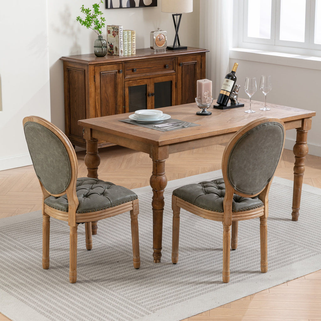 French Style Solid Wood Frame Antique Painting, Hand-Pulled Buckle Decoration Artificial Dining Chair With Nailhead Trim, Wood Legs