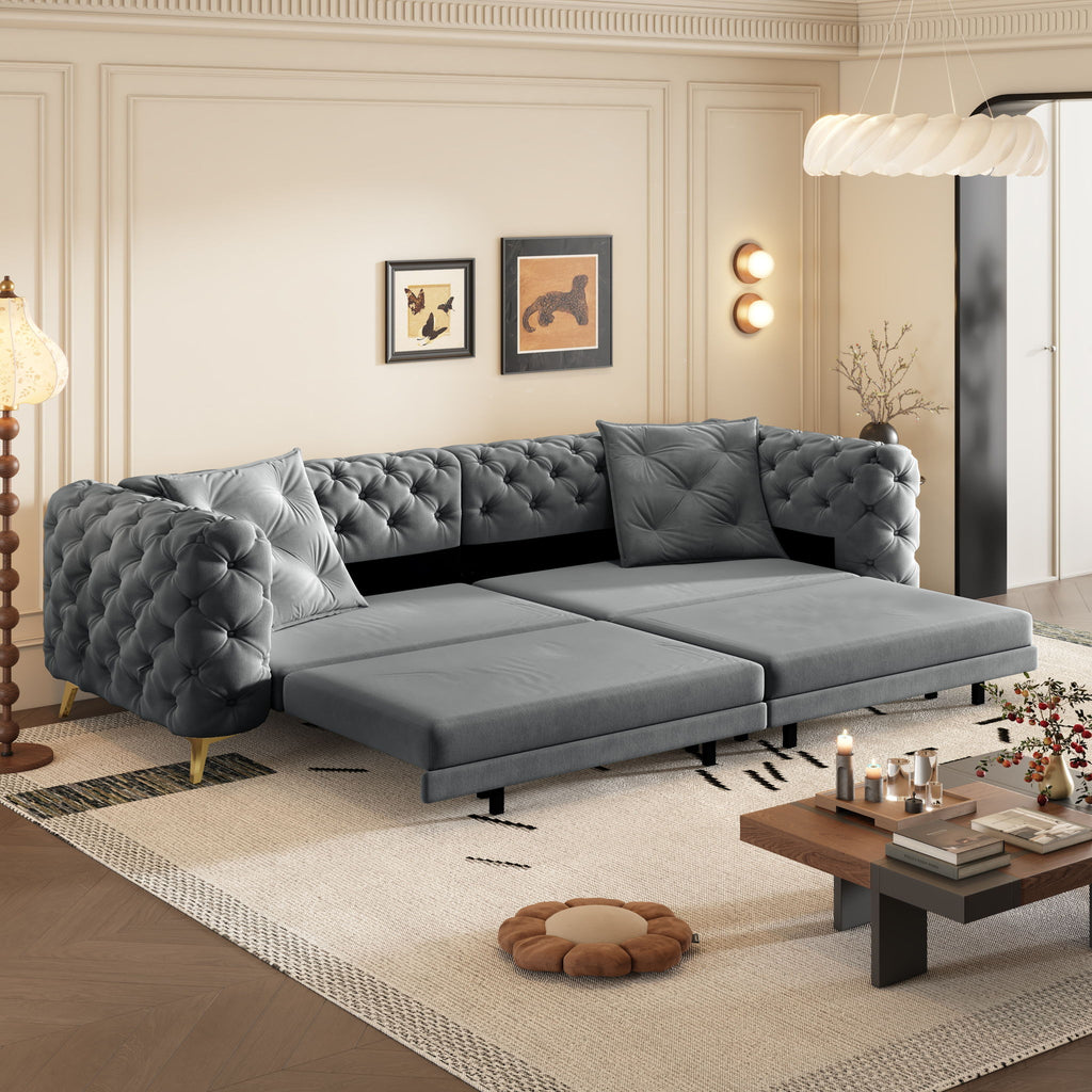 3 In 1 Convertible Sleeper, Deep Seat Pull Out Sofa Bed, Button Tufted