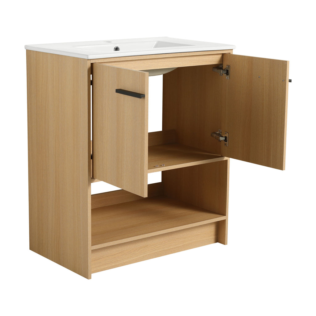 Modern Bathroom Vanity With Ceramic Sink, Freestanding Cabinet, Soft Closing Doors