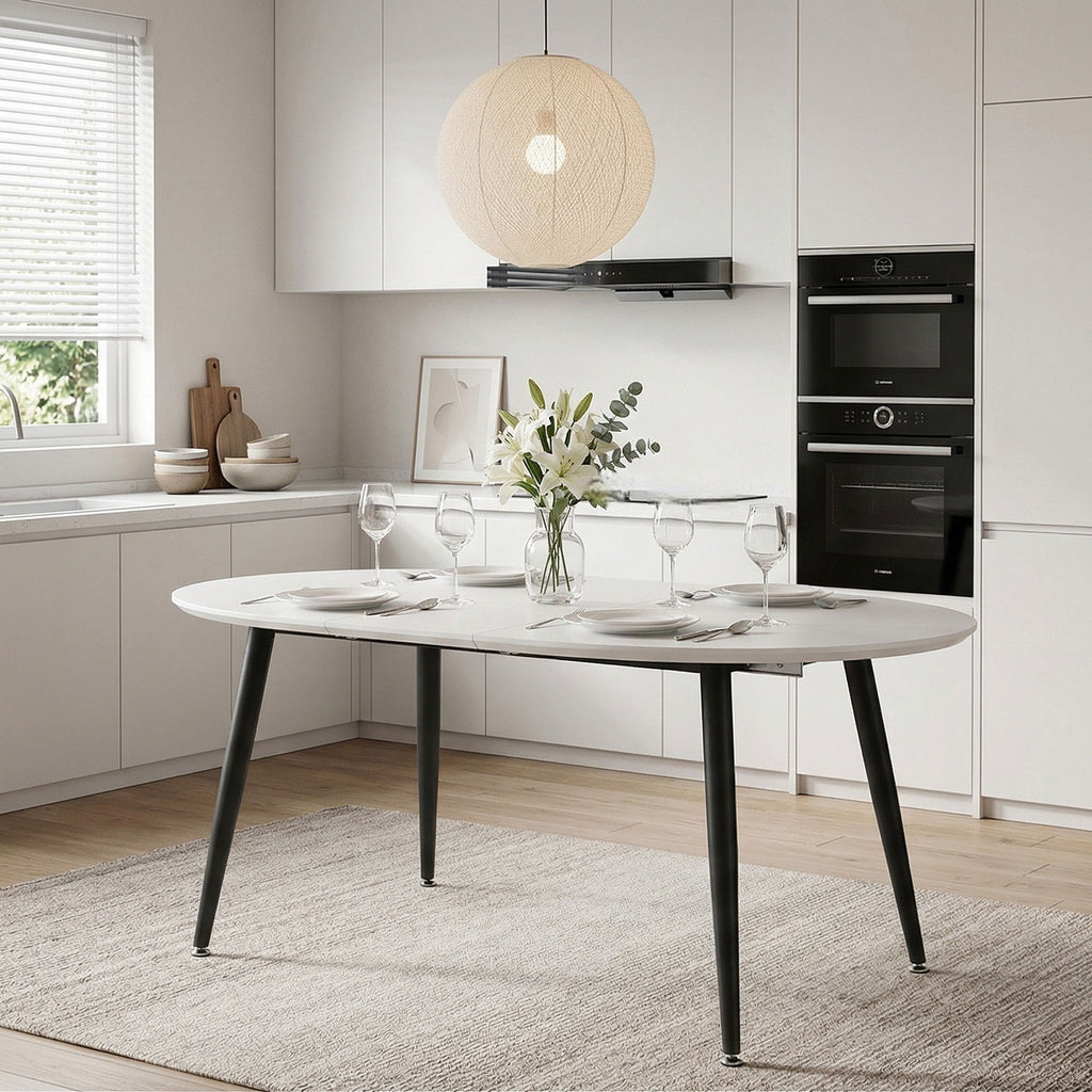 Pull Out Dining Table, Round Design - White