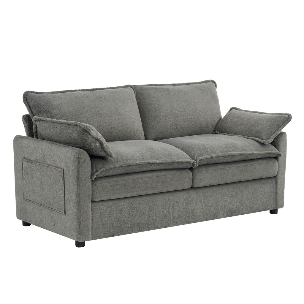 Modern Loveseat Sofa, Upholstered Couch With Side Storage Pockets