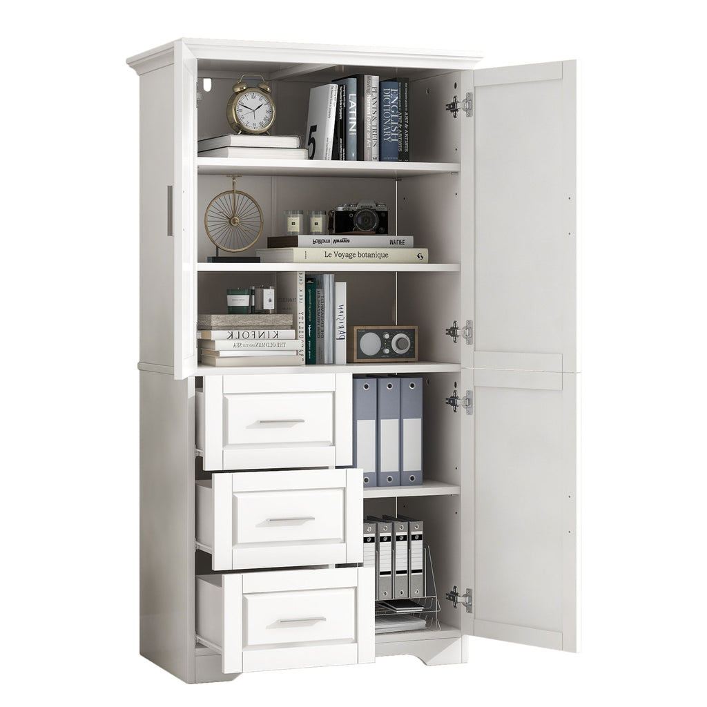Tall Wide Storage Cabinet With Doors, 3 Drawers