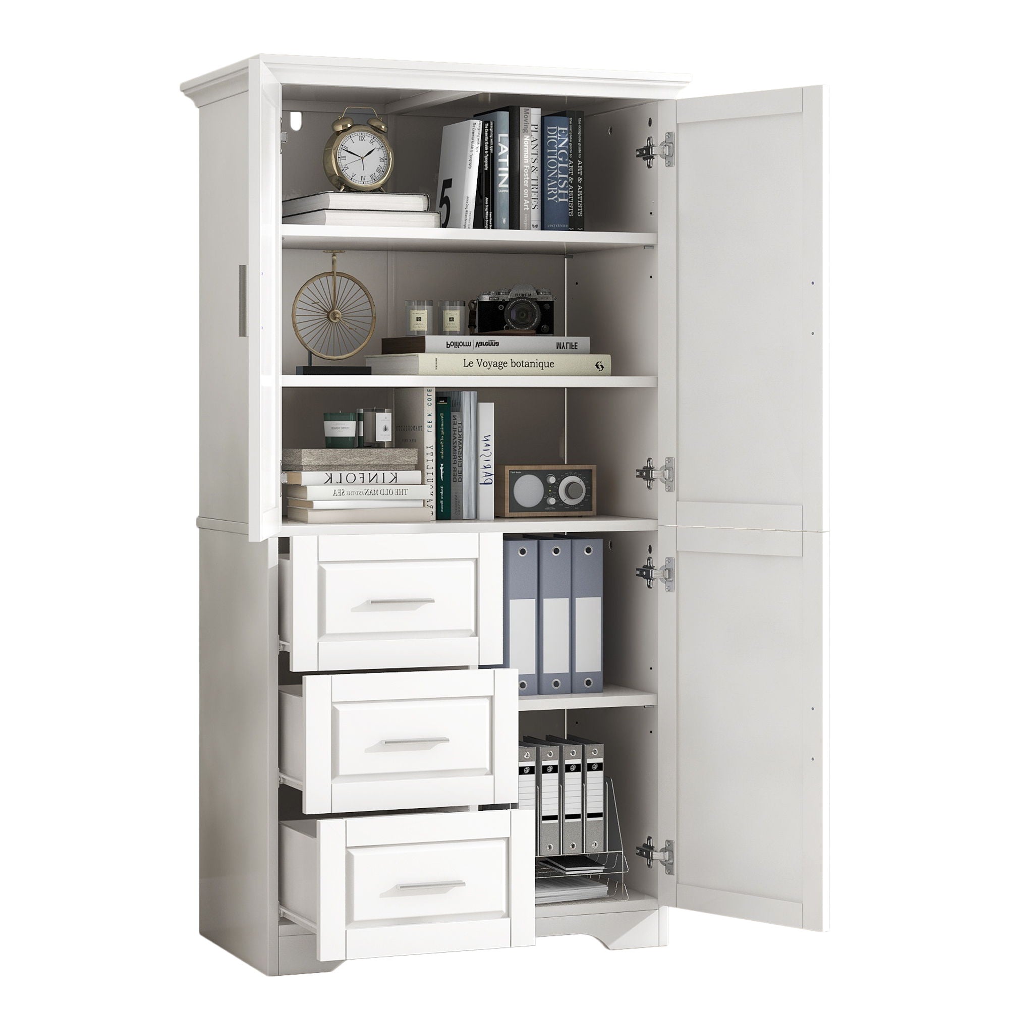 Tall Wide Storage Cabinet With Doors, 3 Drawers