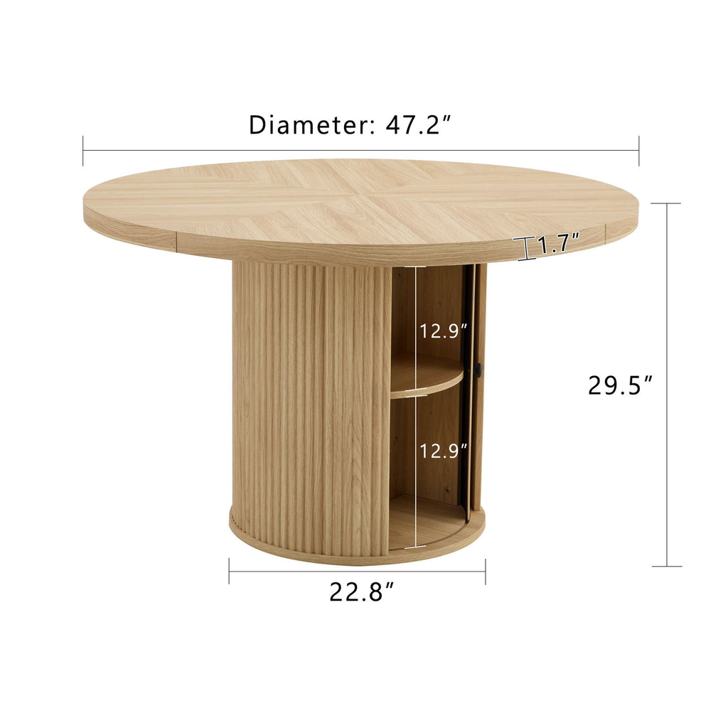 Roman Column Round Dining Table With Double Layer Storage - Wood