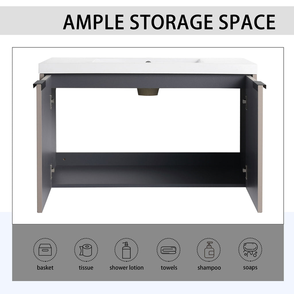 Contemporary Wall Mounted Bathroom Vanity With Resin Double Sink