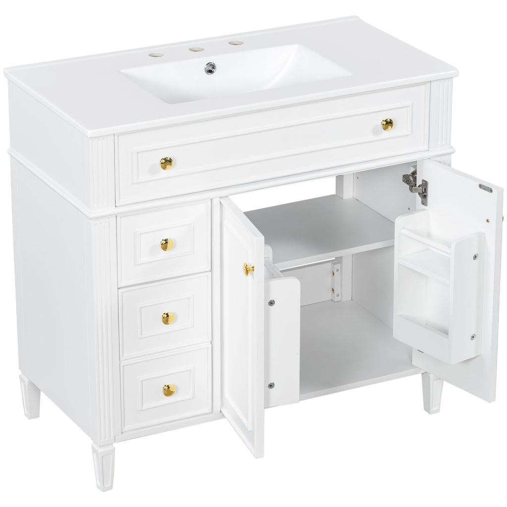 Bathroom Vanity With Sink, 3 Drawers & 2 Soft-Close Doors