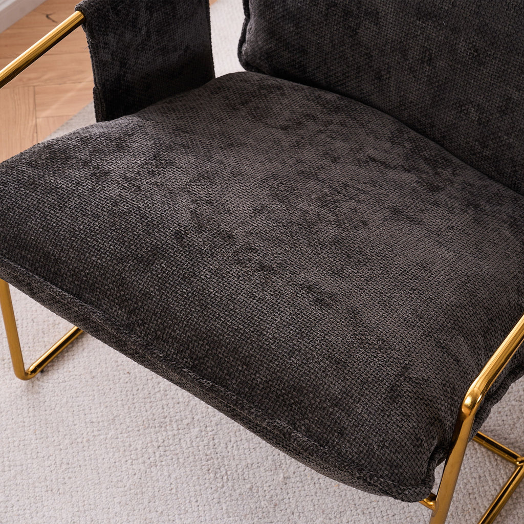 Upholstered Hanging Armchair With Arm Pocketsmetal Frame (Set of 2), Plated Craftsmanship, Crushed Foam Cushions And Skin-Friendly Woven Fabric For Living Room And Bedroom