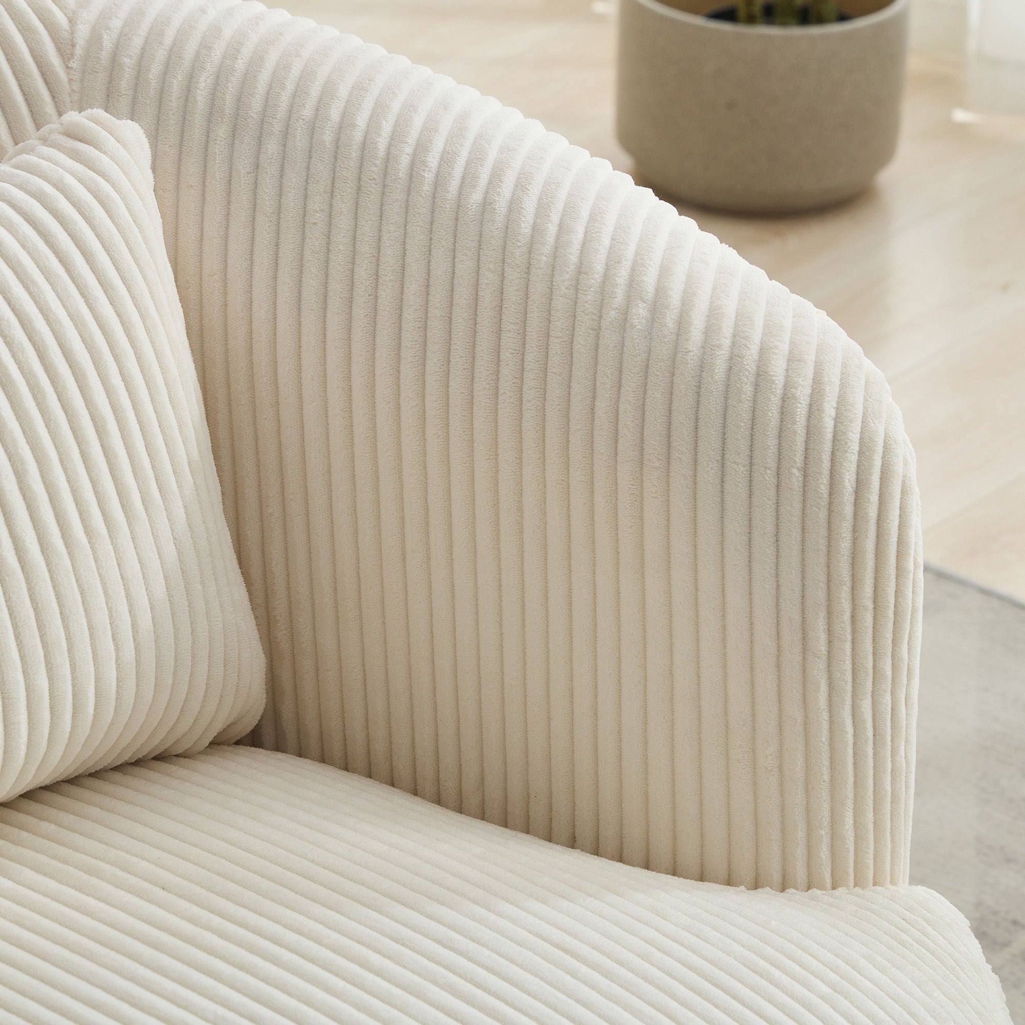 Wide Upholstered 360° Swivel Barrel Soft Chair With Pillow