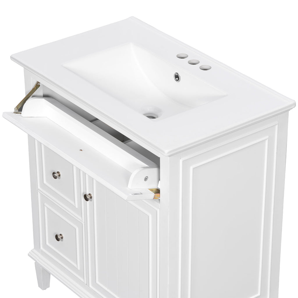 Modern Bathroom Vanity With Sink, Adjustable Shelf, Flip Drawer & 2 Drawers