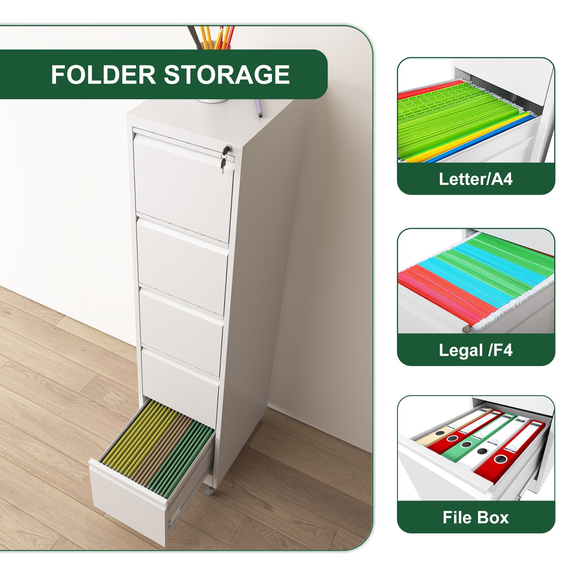 Drawer Metal Locking Vertical File Cabinet With Wheels Heavy Duty Lockable Storage