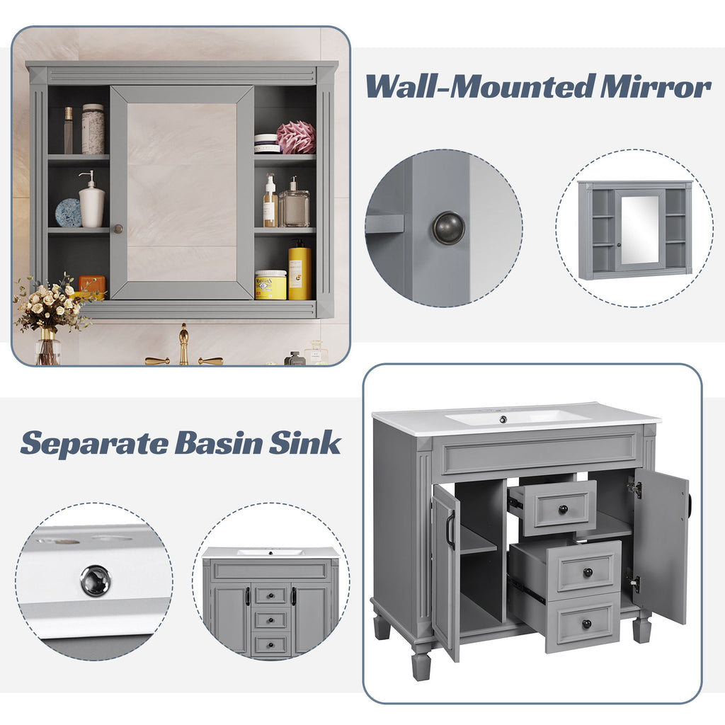 Bathroom Vanity With Top Sink, Mirror Cabinet, 2 Soft Closing Doors & 2 Drawers