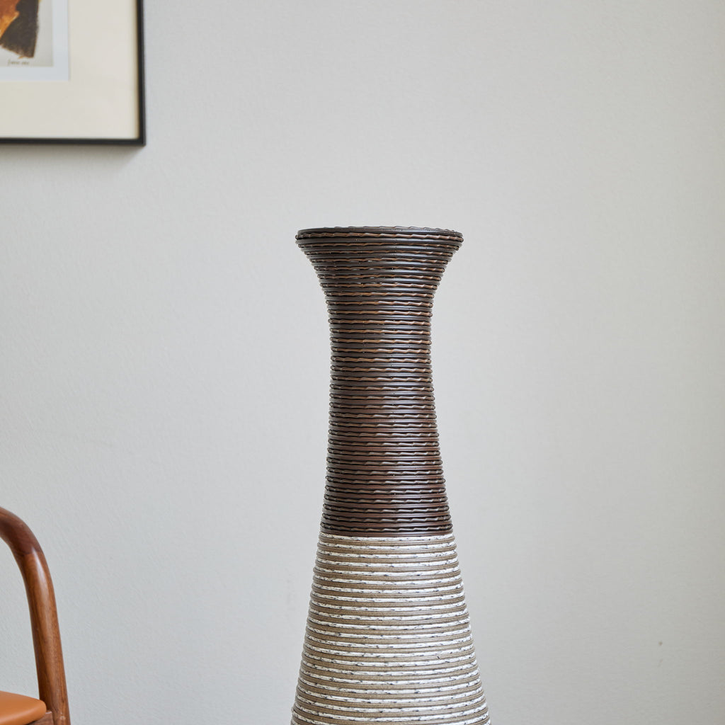 Tall Standing Designer Floor Vase Durable Artificial Rattan Elegant 2 Tone Finish Ideal Decor Accent For Living Room, Bedroom, Entryway Stylish Home Decor Statement Piece - Black / Gray