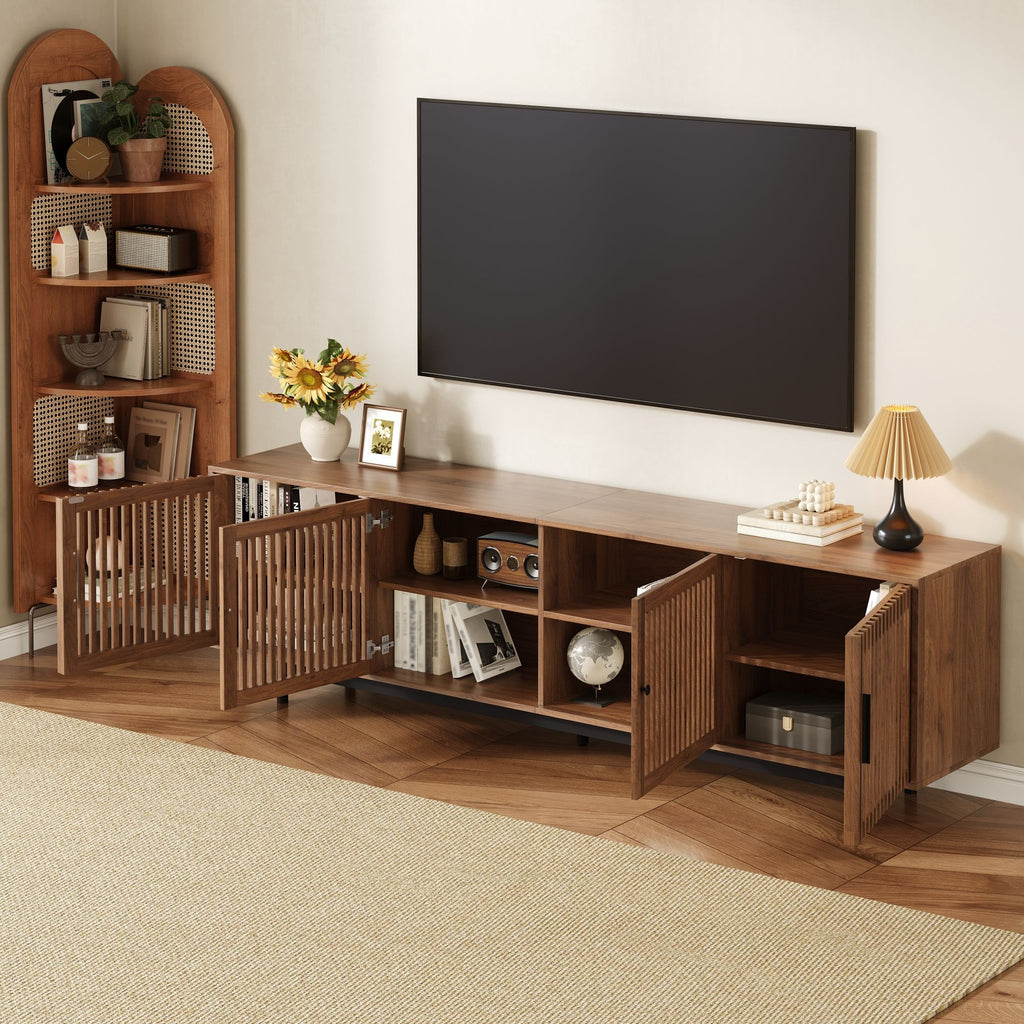 TV Stand For TVs, Entertainment Center With Closed Storage & Cable Management, Soft Closing Hinges - Walnut