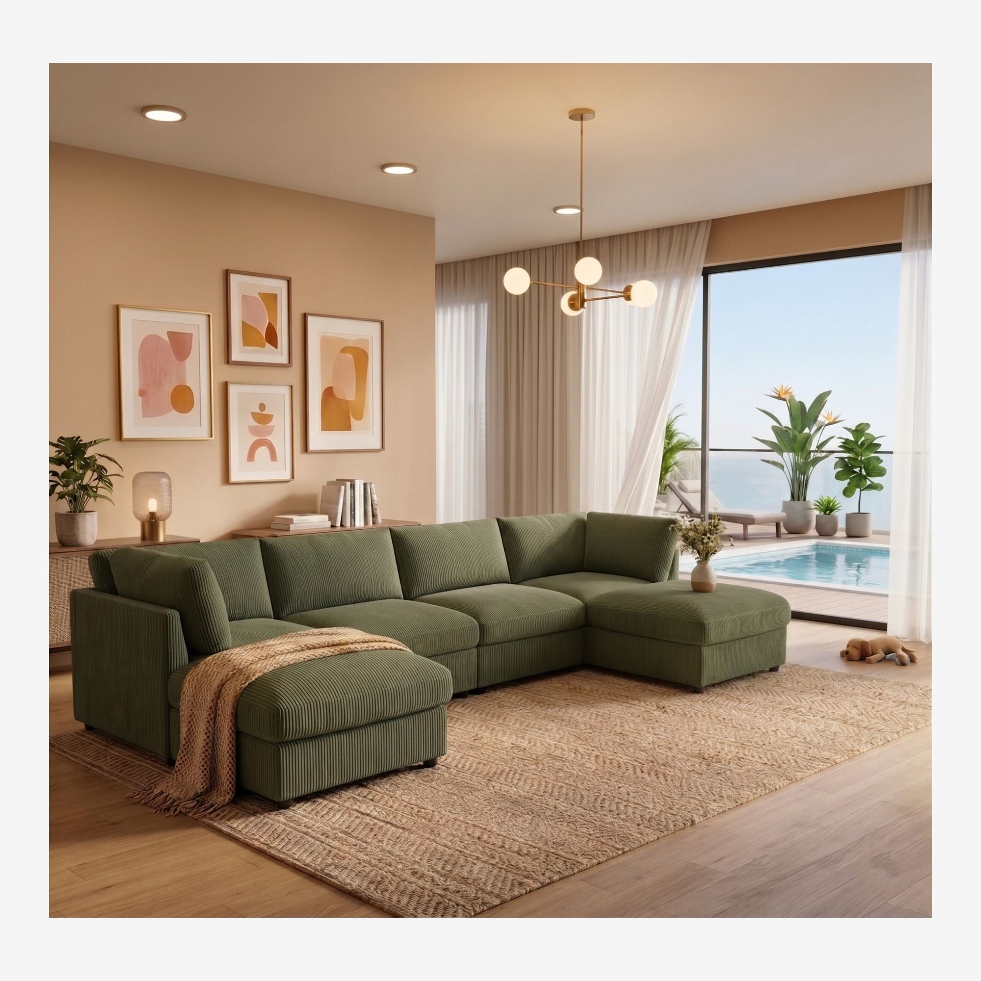 Reversible Modular Sectional With Custom Configuration And Premium Upholstery - Dark Green