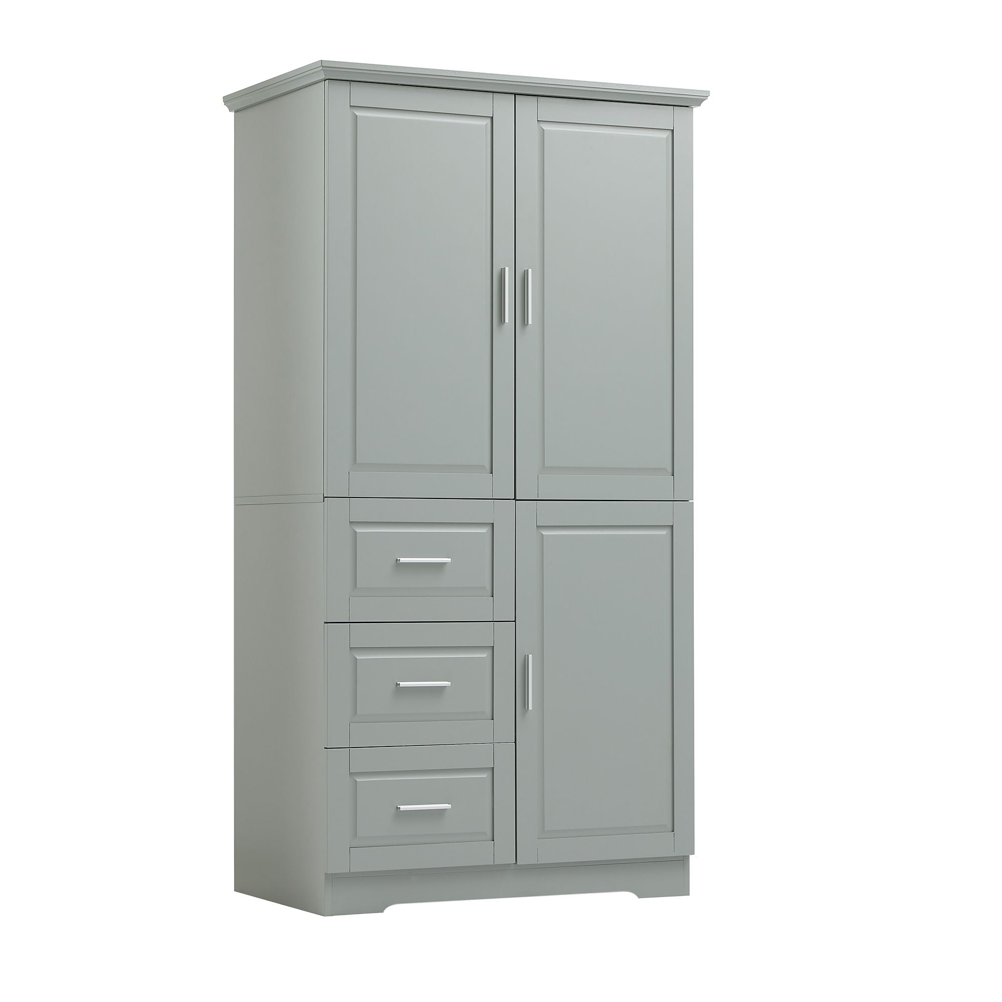 Tall Wide Storage Cabinet With Doors, 3 Drawers