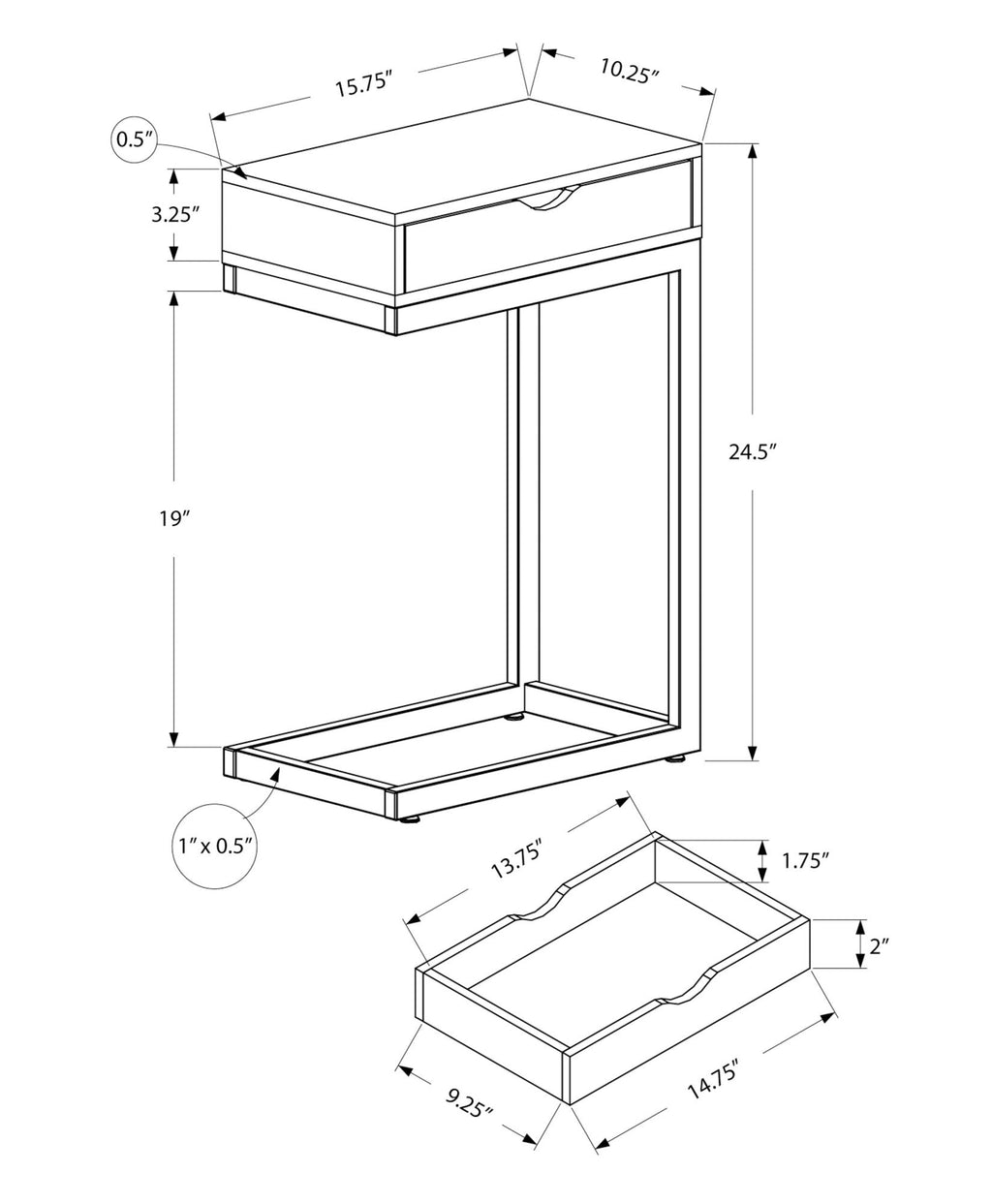 Accent Table, C - Shaped Contemporary Elegant Desig