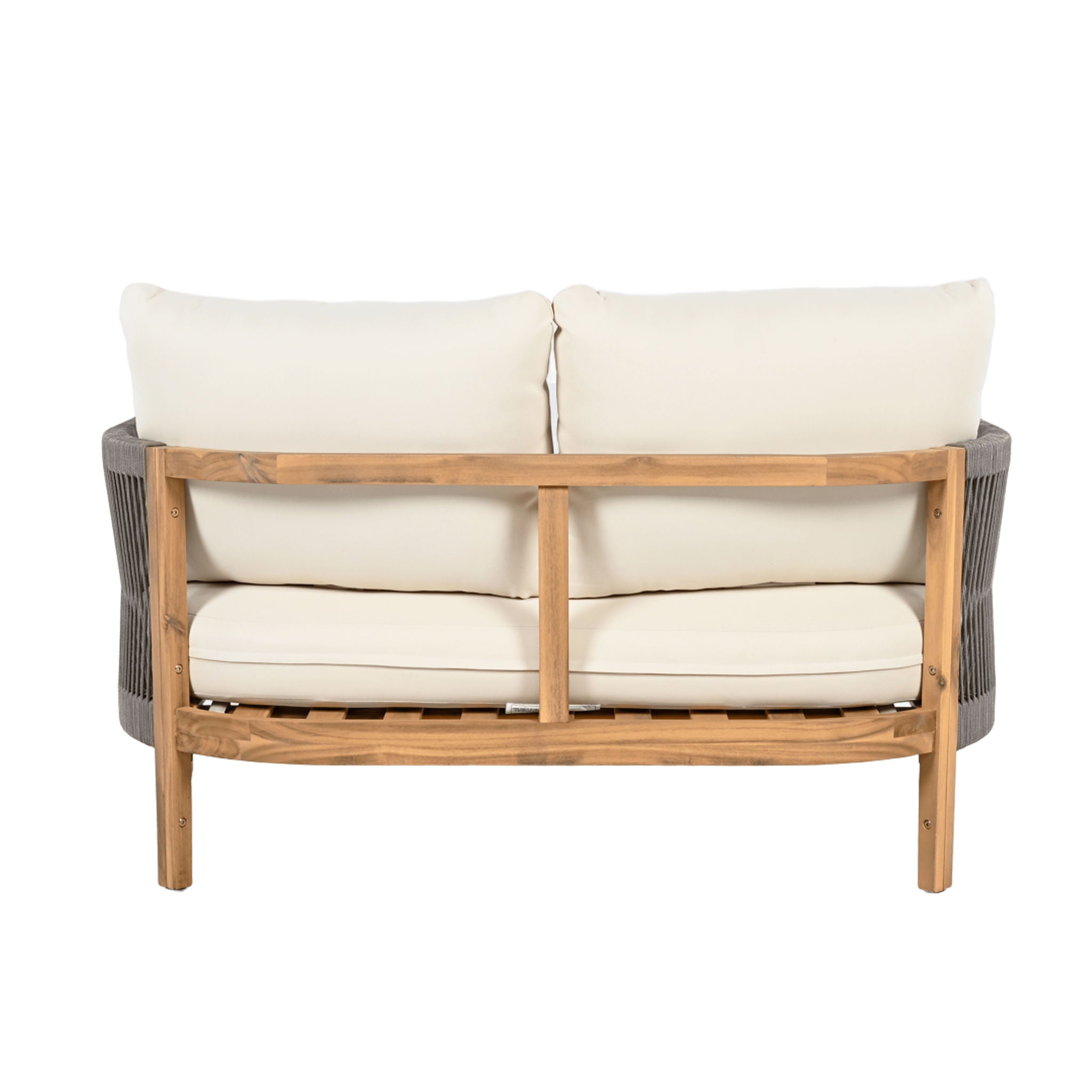 2 Pieces Outdoor Acacia Furniture Set, Woven Rope Outdoor Patio Loveseat, 2 Seat Deep Seating Group With Cushions And Coffee Table For Porch - Teak / Gray / Beige