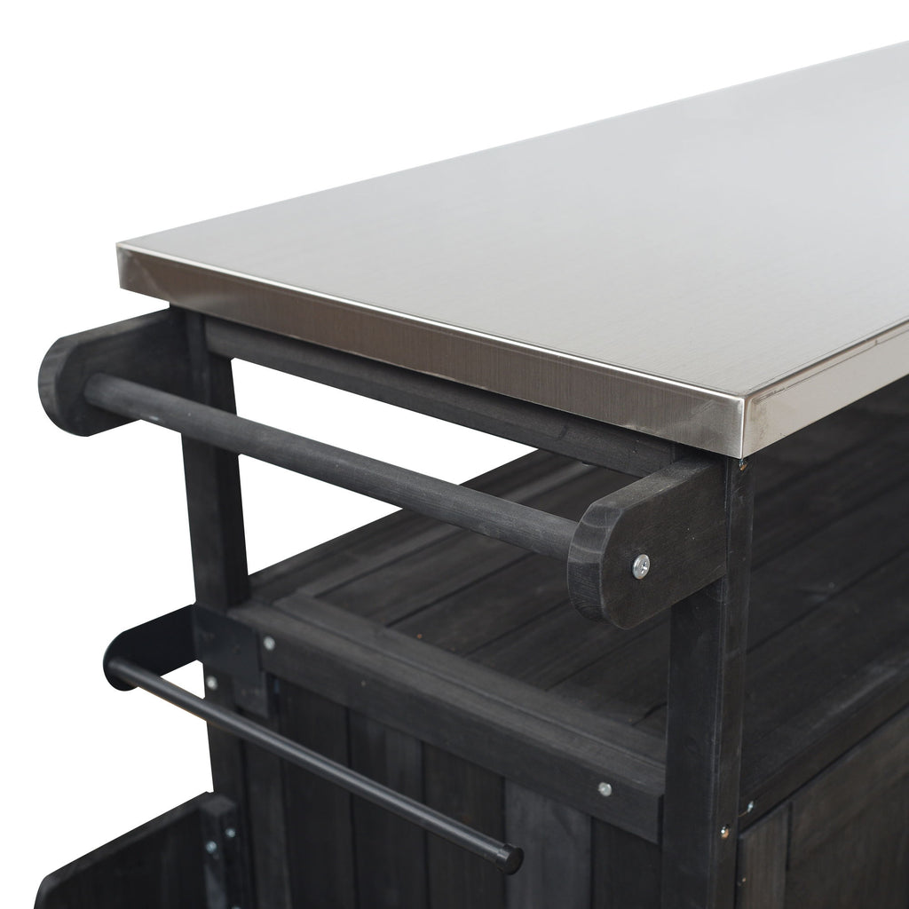 Foldable Outdoor Kitchen Island With Lockable Wheels, Storage Cabinet And Towel Rack For Patio