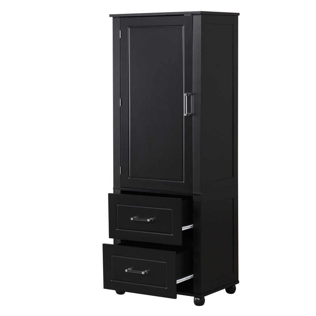 Tall Freestanding Bathroom Storage Cabinet With 2 Drawers And Adjustable Shelf