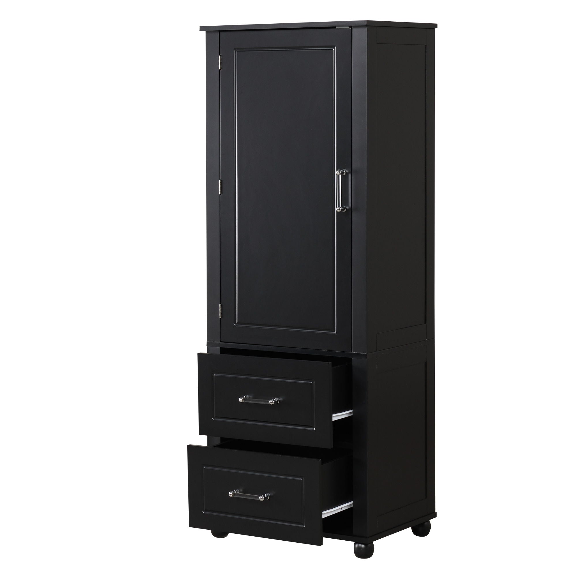 Tall Freestanding Bathroom Storage Cabinet With 2 Drawers And Adjustable Shelf