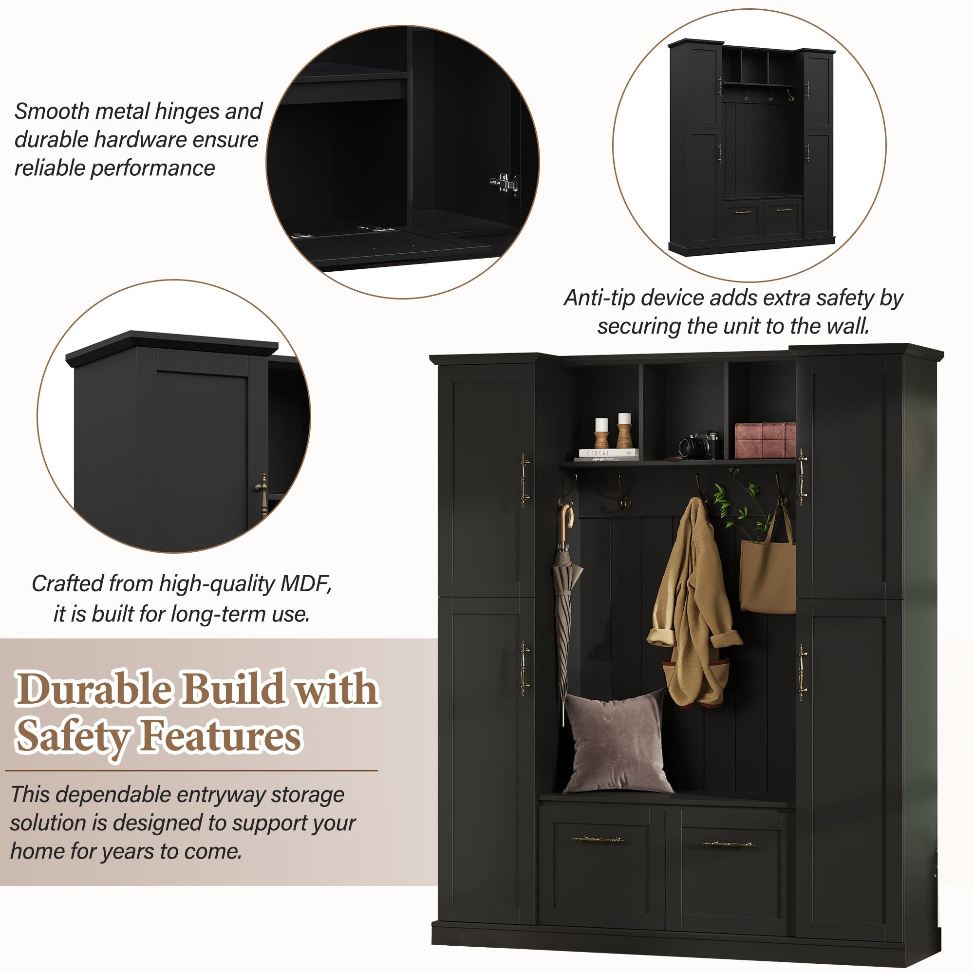 Hall Tree With 4 Side Cabinets