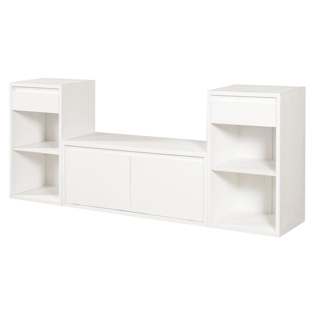 Entryway Storage Bench With Cushion, Drawers & Open Shelves