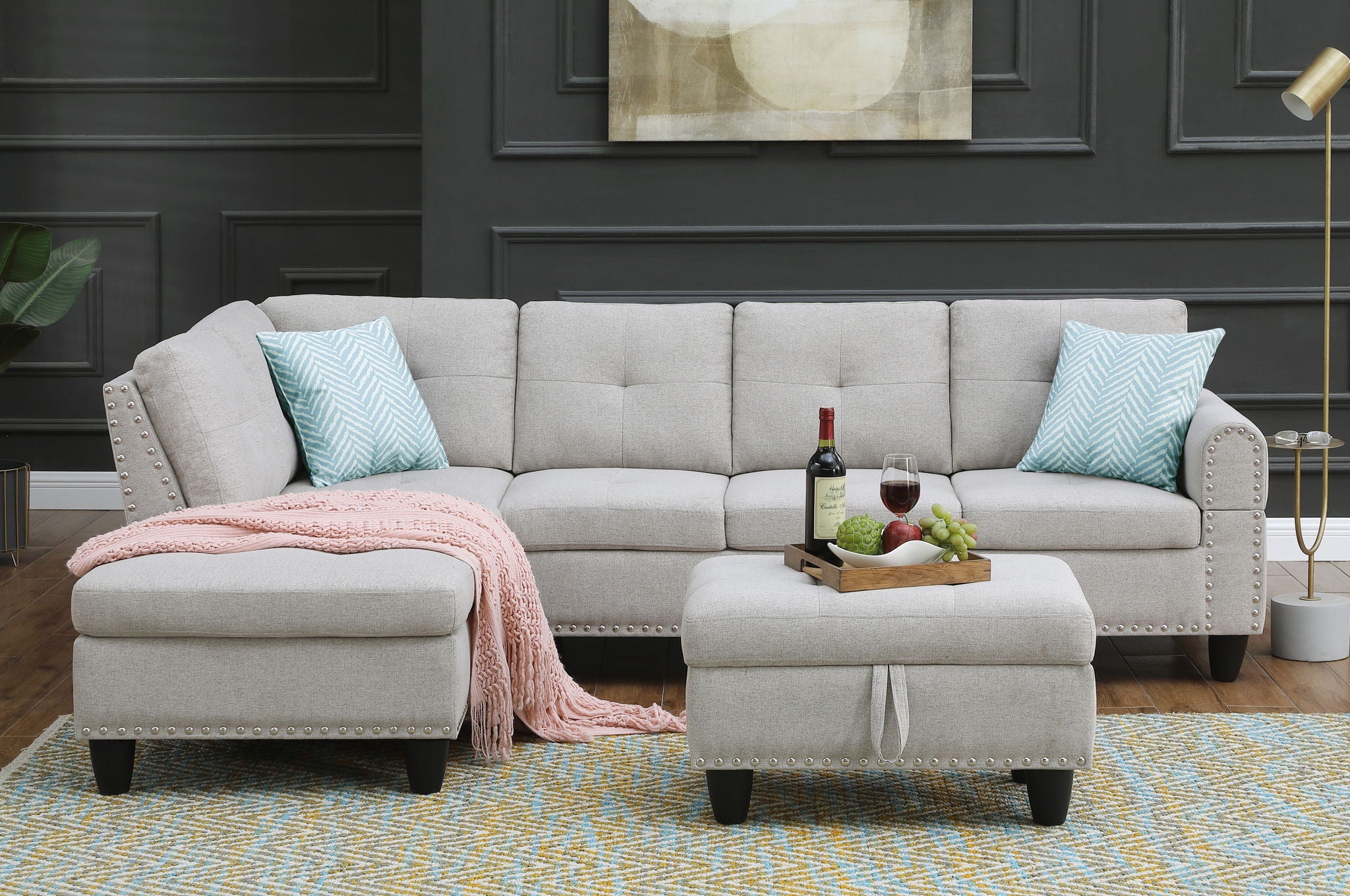 Alger - Left Hand Facing Sofa & Chaise With Ottoman