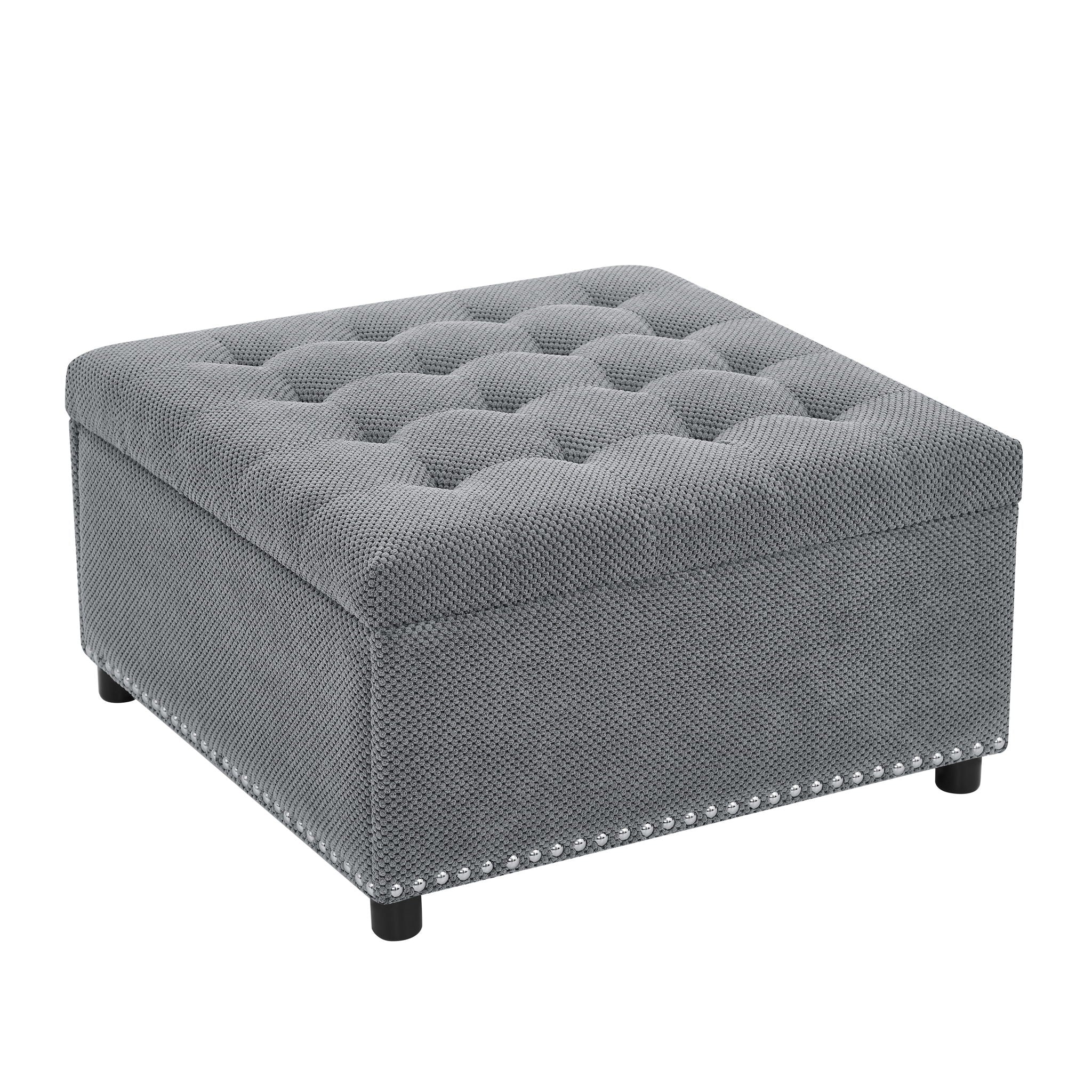 Square Tufted Storage Ottoman With Nailhead Trim