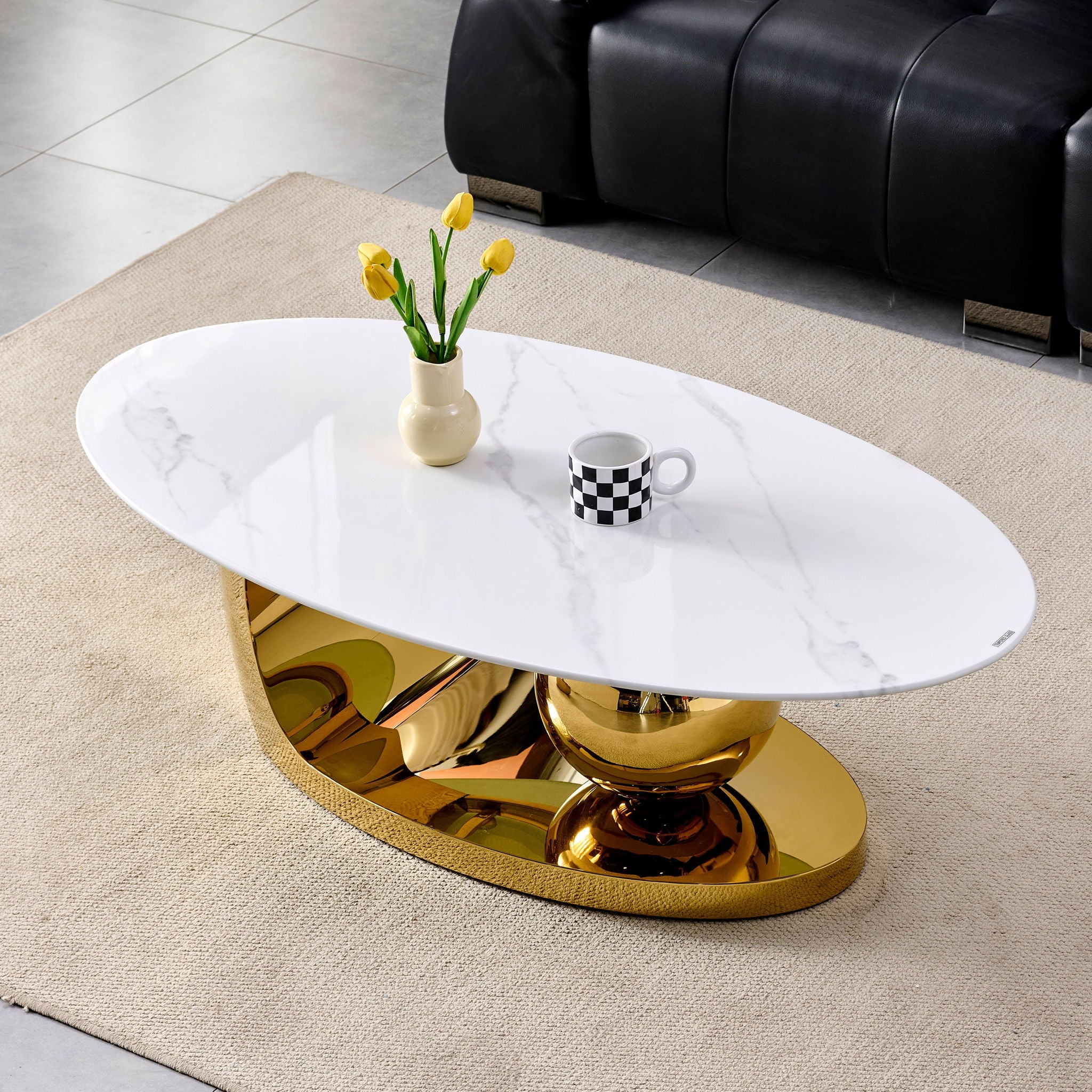 Oval Coffee Table With Geometric Precision