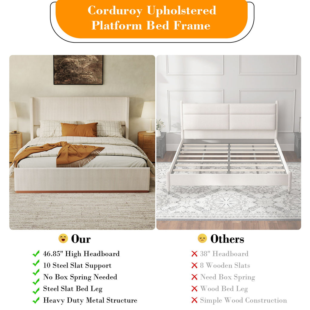 Platform Bed Frame With Wingback Headboard