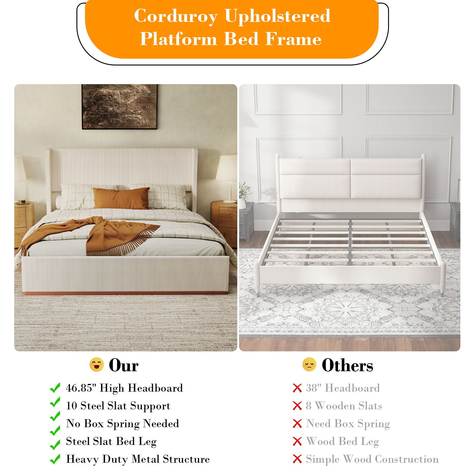 Platform Bed Frame With Wingback Headboard