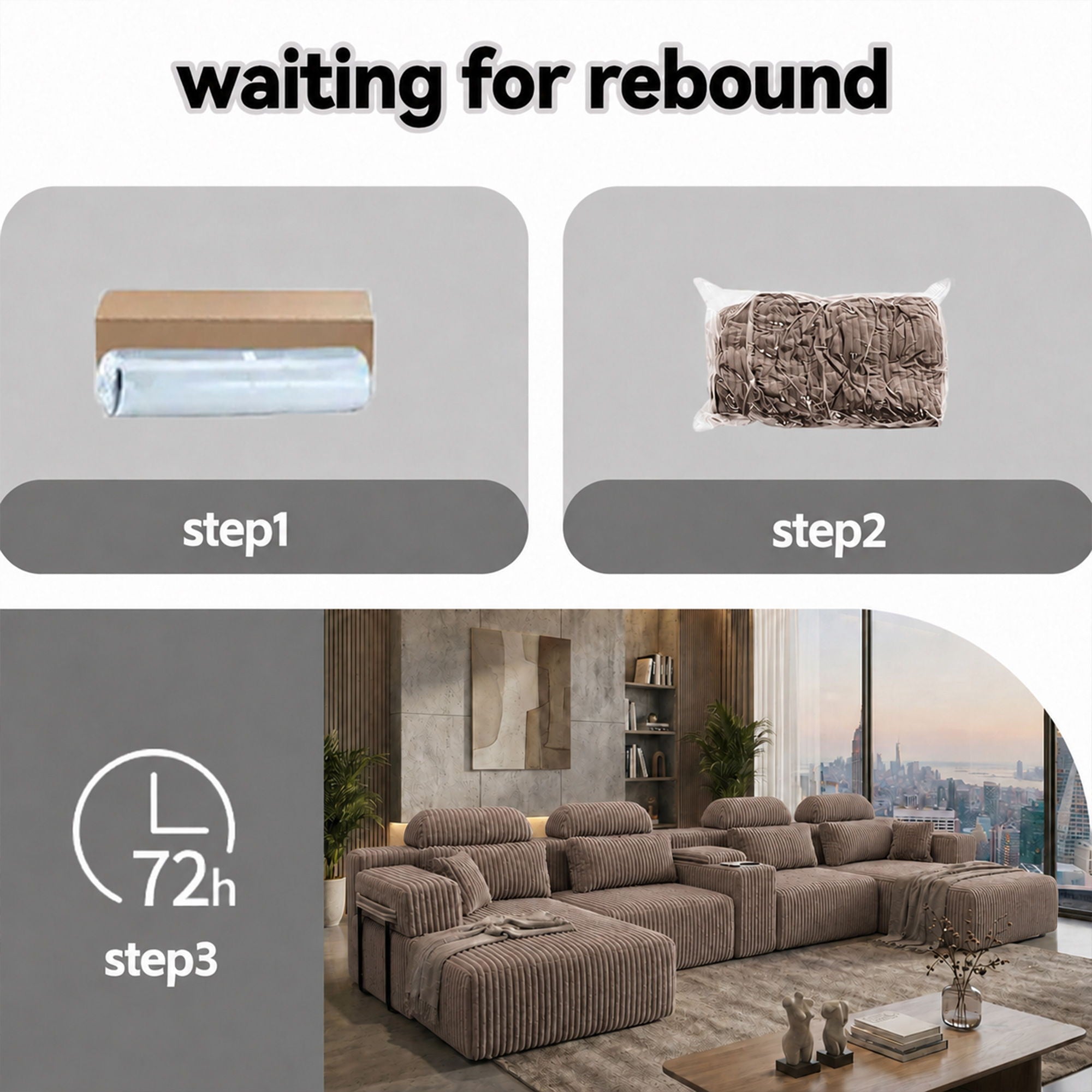 U-Shaped Sectional Sofa With Chaise Lounge And Cup Holders