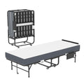 Twin Folding Bed With Adjustable Headboard & Memory Foam, Space Saving Rollaway Guest For Tall People, Portable On Wheels, Easy Assembly - Black