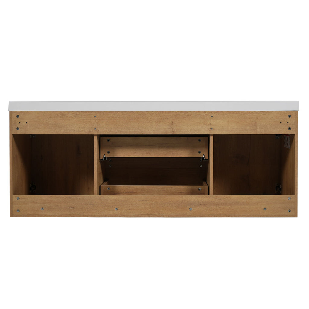 Double Sink Bathroom Vanity, Cabinet & Soft Close Doors, Divided Drawers, Wall Mounted Storage - Wood