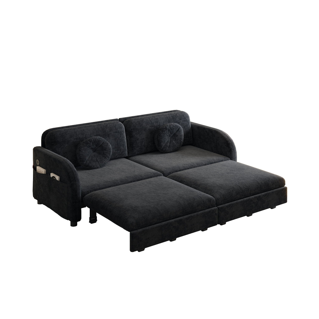 Upholstered Pull Out Couch With Side Pocket & USB Port