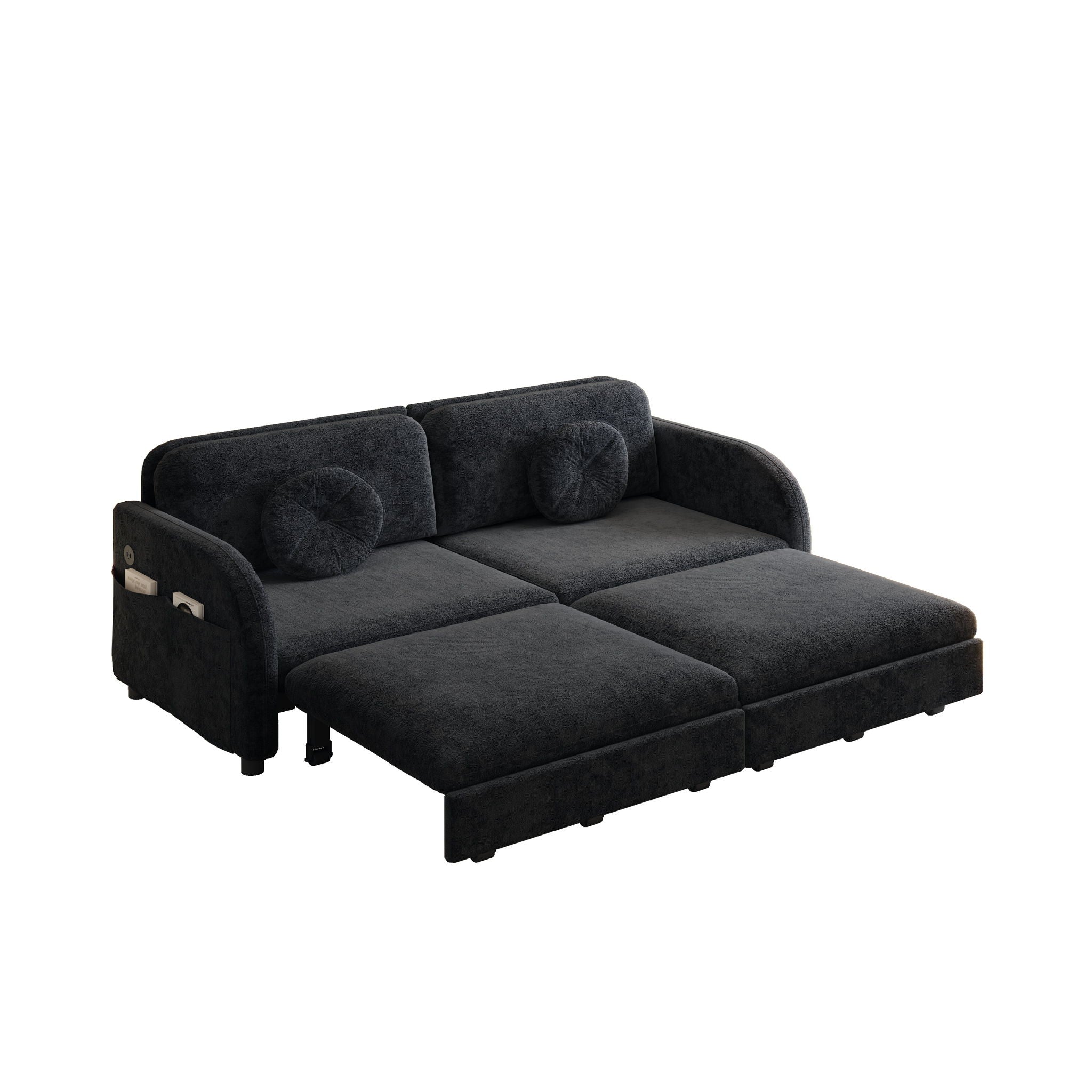 Upholstered Pull Out Couch With Side Pocket & USB Port