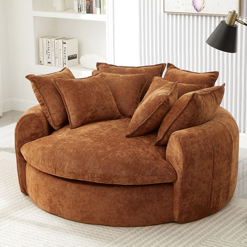 Modern Round Chaise Sofa With 8 Throw Pillows