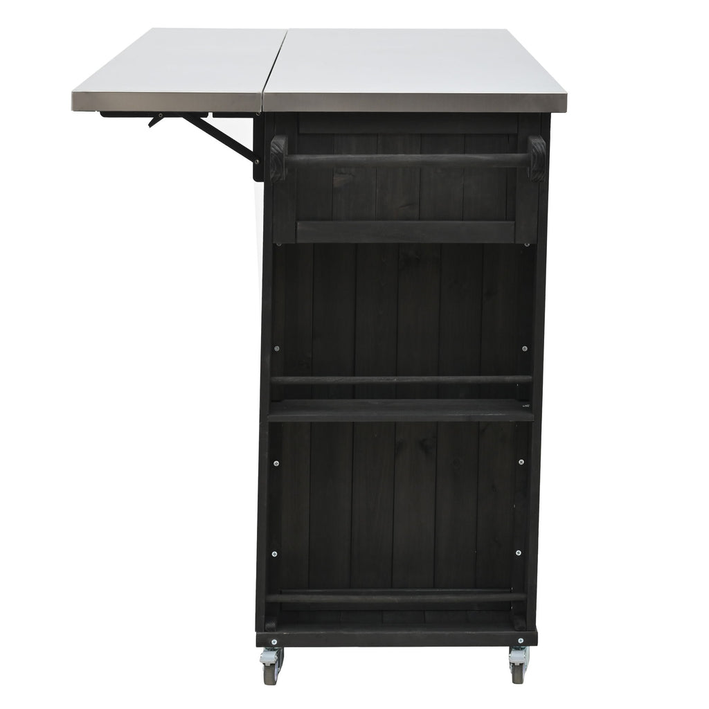 Outdoor Kitchen Island With Stainless Steel Top, Ample Storage Space, Towel And Spice Racks And A Bottle Opener