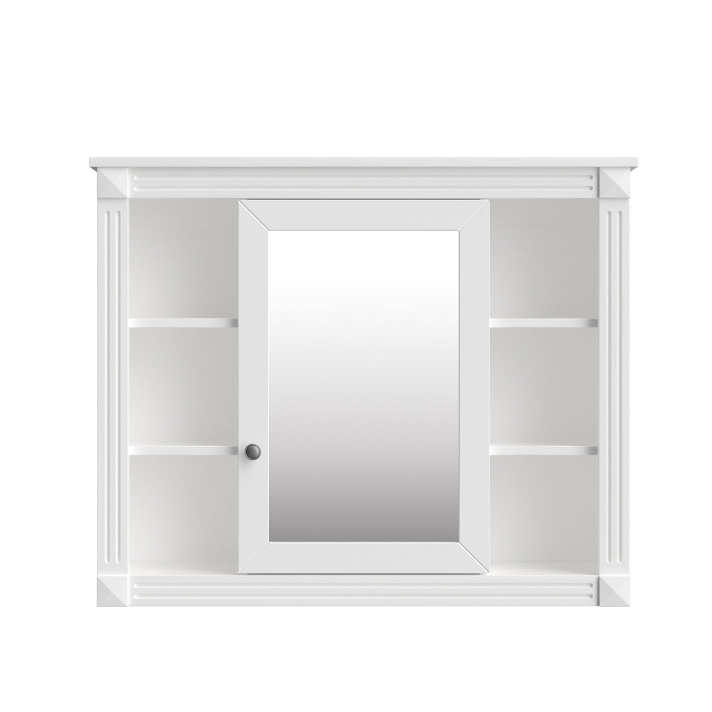 Wall Mounted Bathroom Storage Cabinet With Mirror, Cabinet With 6 Open Shelves And Adjustable Interior