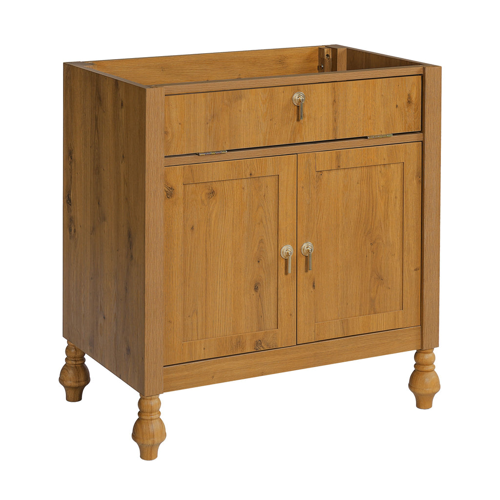 Bathroom Vanity With Seashell Resin Sink, Flip Up Storage, Soft Close Doors - Brown