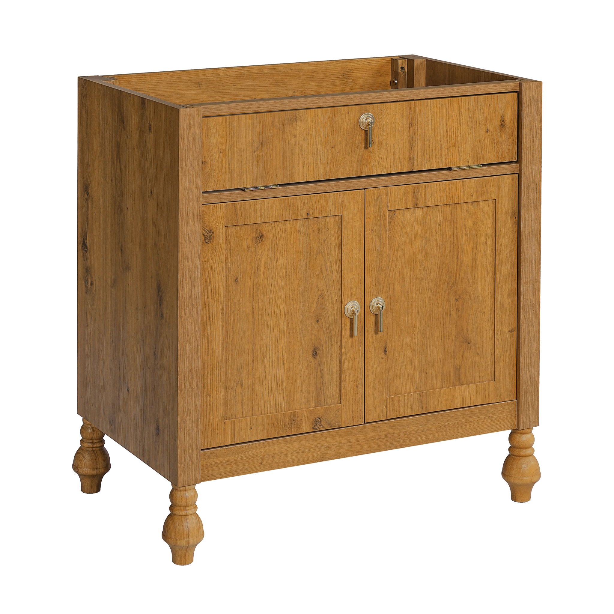 Bathroom Vanity With Seashell Resin Sink, Flip Up Storage, Soft Close Doors - Brown