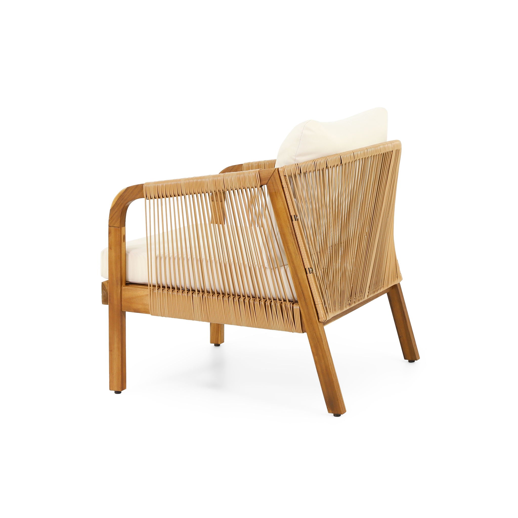 Acacia Wood And Wicker Outdoor Club Chair, Deep Seating With Soft Cushion, Porch Chairs For Garden, Backyard Porch Balcony - Brown / Beige