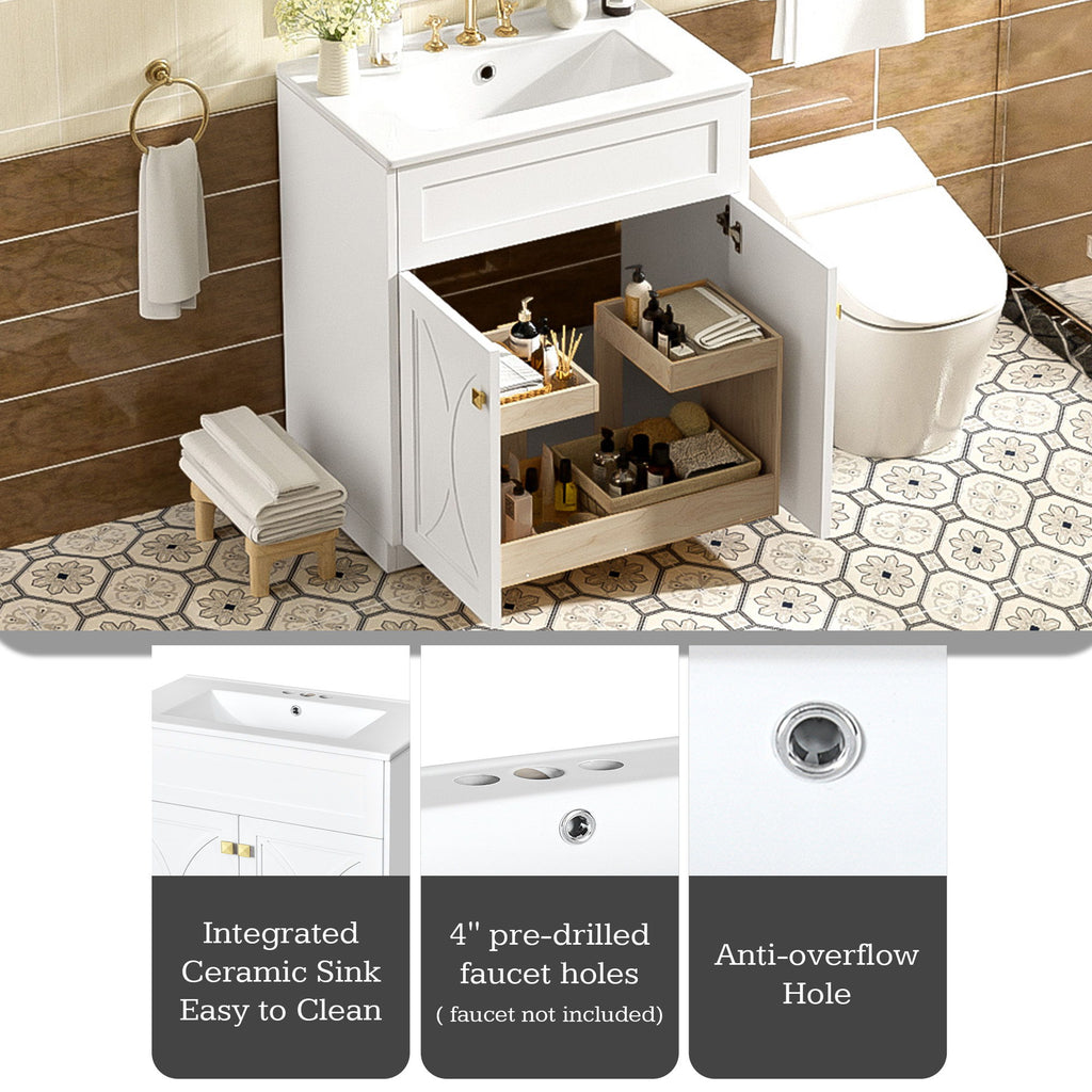 Bathroom Vanity With Sink, Freestanding Storage Cabinet With Handles, Soft Closing Doors