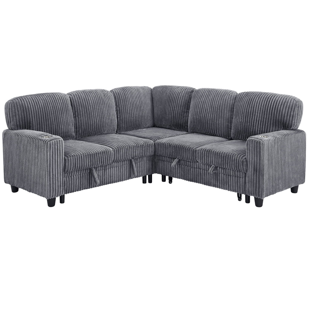L-Shaped Sofa With Pull Out Sofa Bed With USB