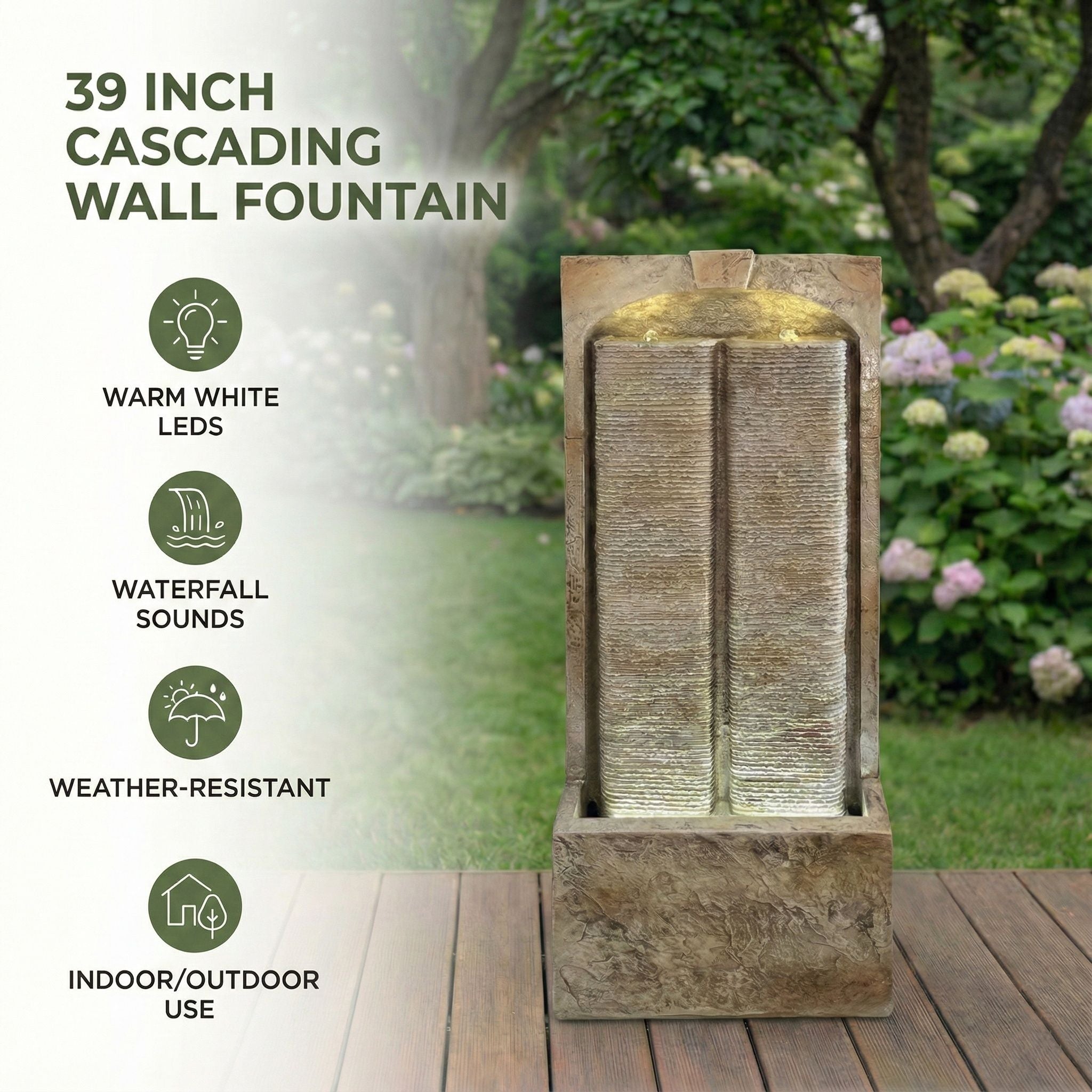 Modern Outdoor Water Fountain With LED Lights